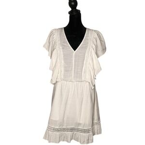 A New Day White Mini Crochet Ruffle‎ Dress Women Size S Cottage Fairy Coastal